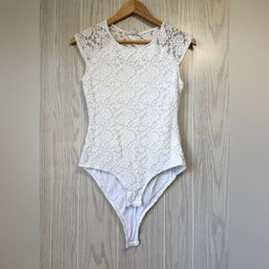 Promod White Lace Bodysuit Size M EUC